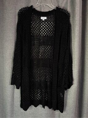 Mud Pie Black Open-Knit Long Cardigan